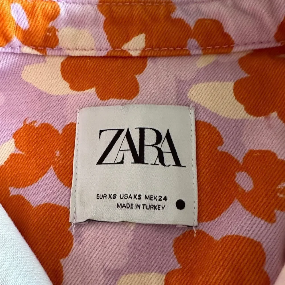 Zara Top Denim Shirt Connie Floral Oversized Button Size XS • BLOGGER FAVORITE •